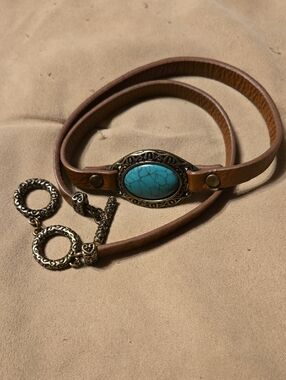 Leather Wrap Bracelet with Turquoise Stone Accent